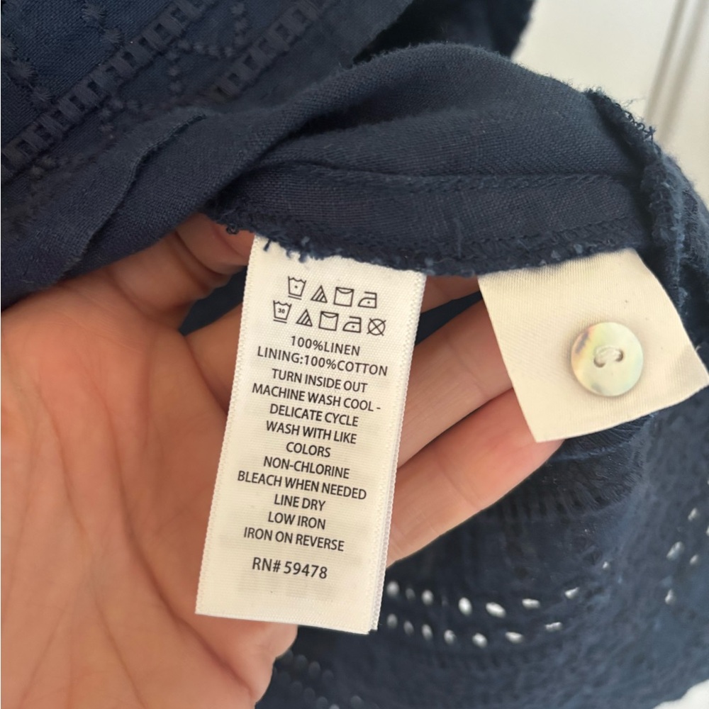 Tahari Navy Linen Sleeveless Shirt Dress with Tie Waist Size 6 - Picture 9 of 9